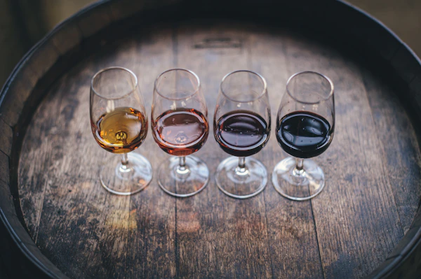Four elegant wine glasses
