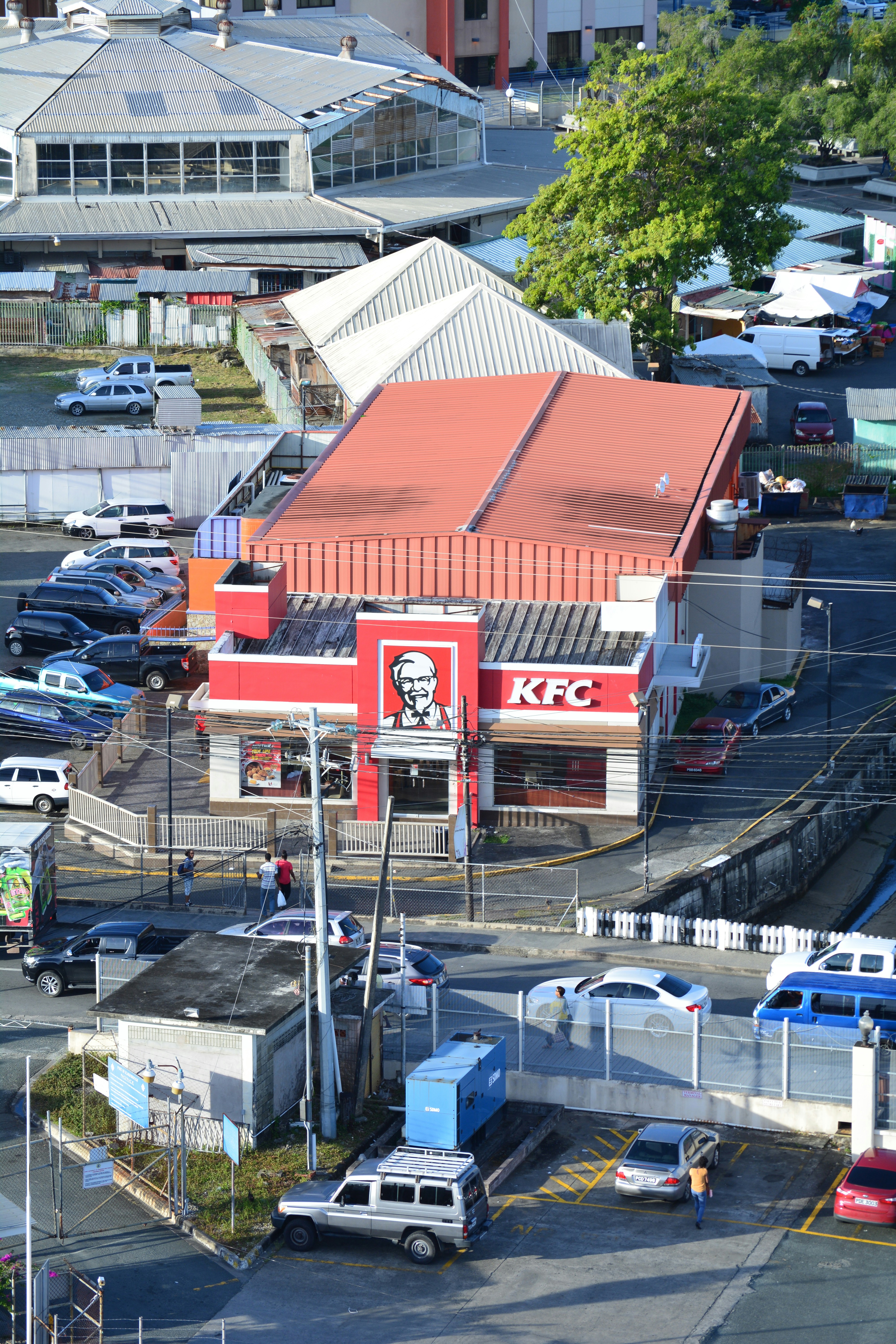 KFC from the back P&O Britannia Cruise Ship in Scarborough, Tobago. Feb 2018.