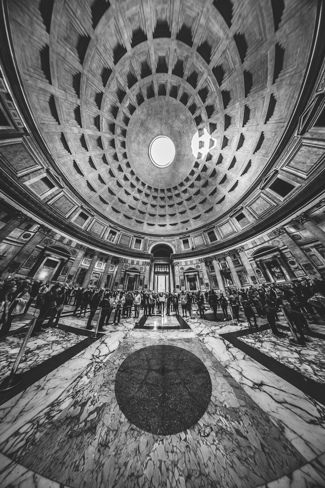 grayscale photography of people inside Pantheon temple in Rome, Italy