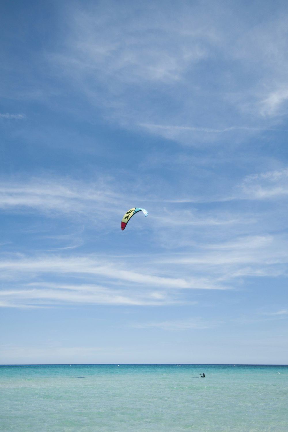 person paragliding under blue and white skies during daytime