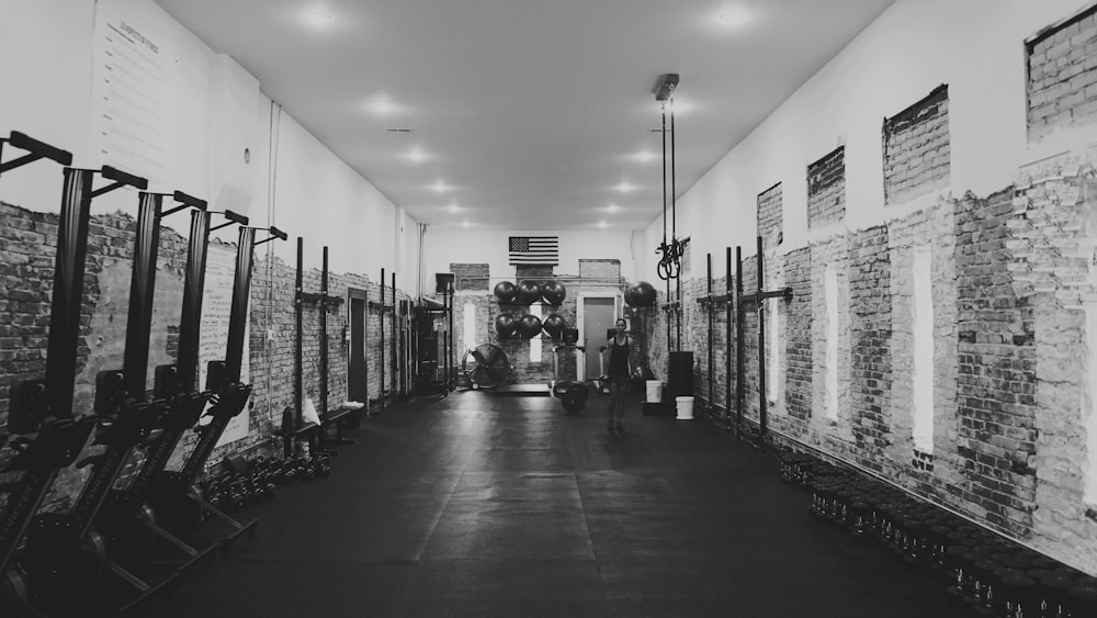 grayscale photography of inside building