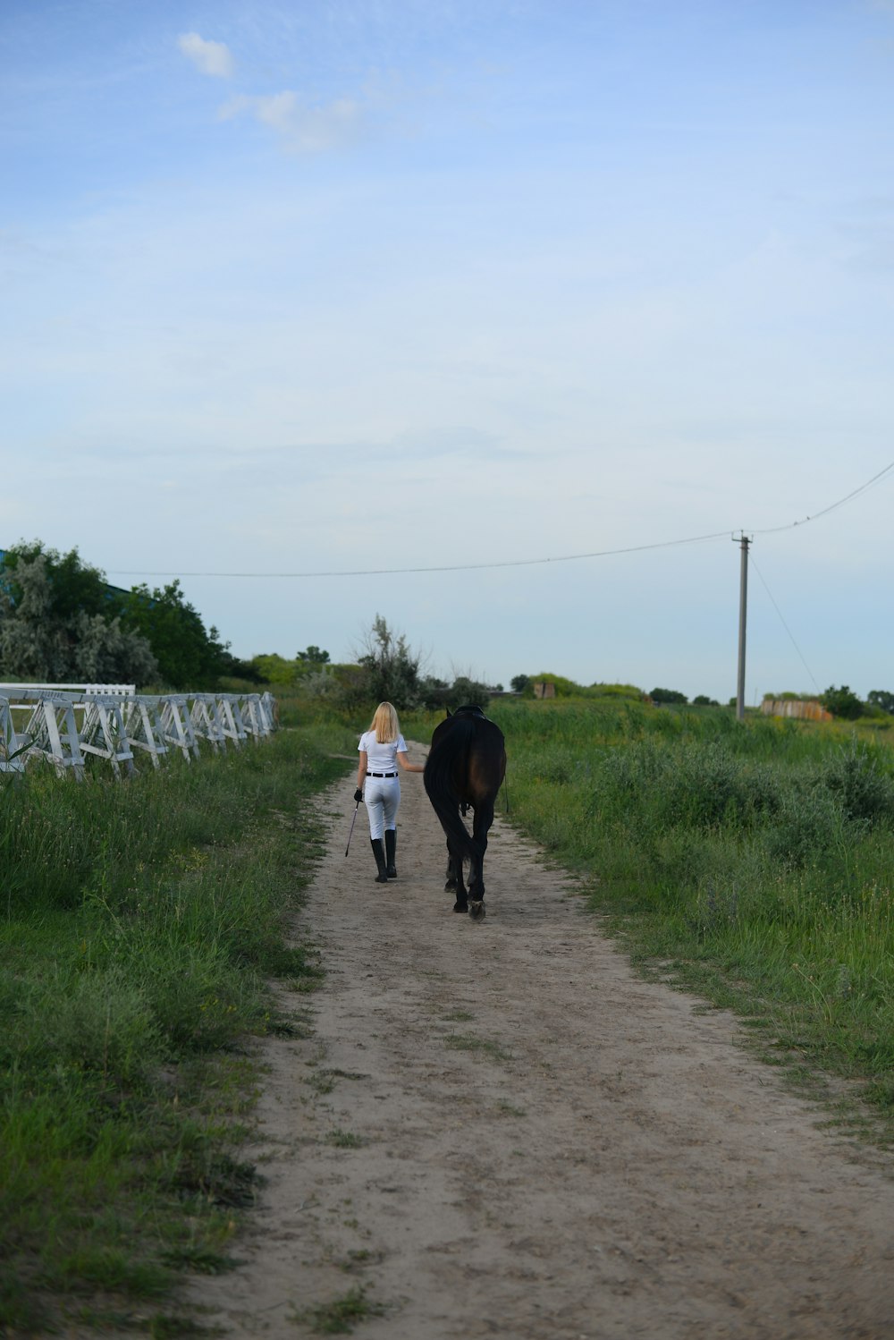 woman walking with horse