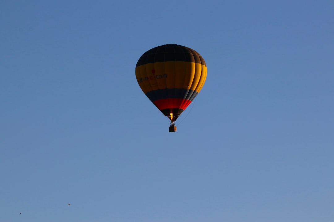 red, blue, and black hot air balloon
