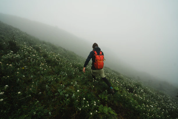person walking on mountain slope
