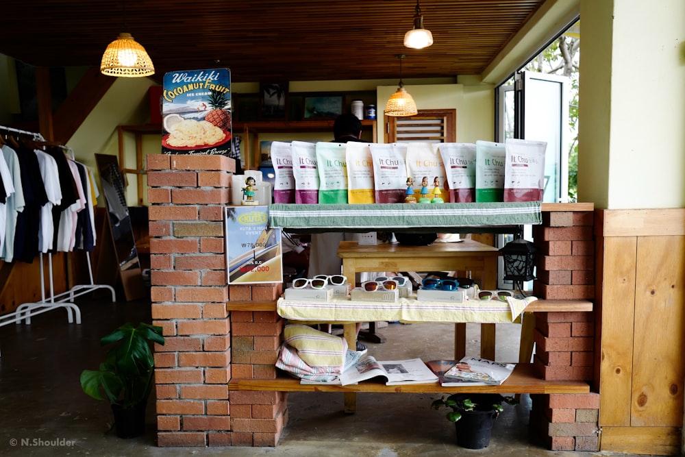 a shelf with a lot of items on top of it