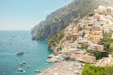 Positano stacked up the cliff above its bay
