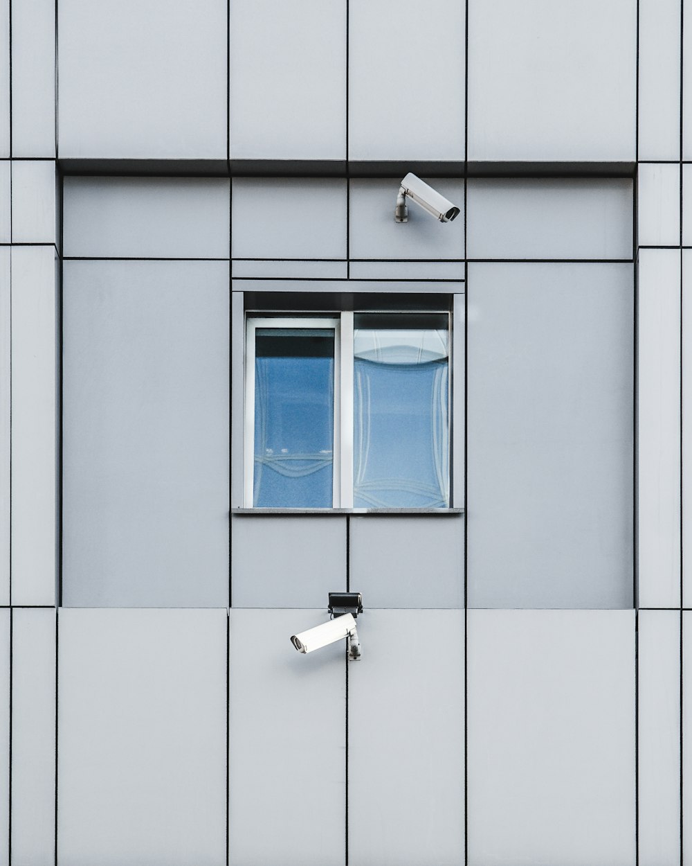 two security cameras on the side of a building