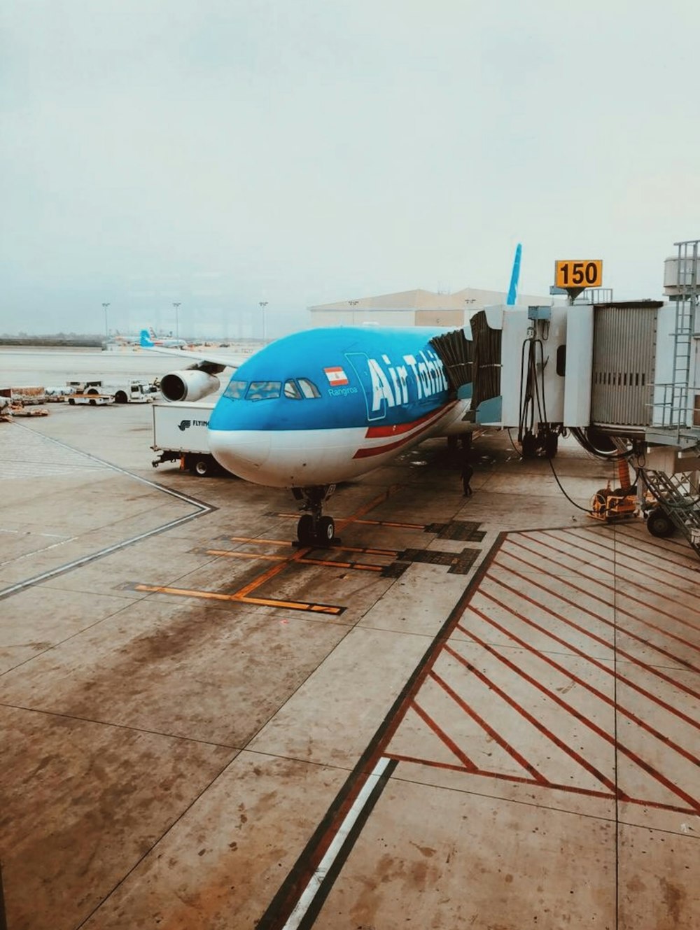 aereo passeggeri bianco e blu su terreno di cemento