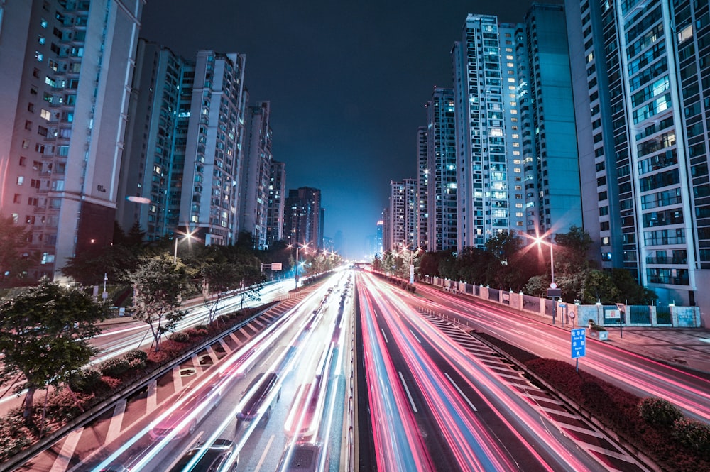 time lapse photography of cars on road