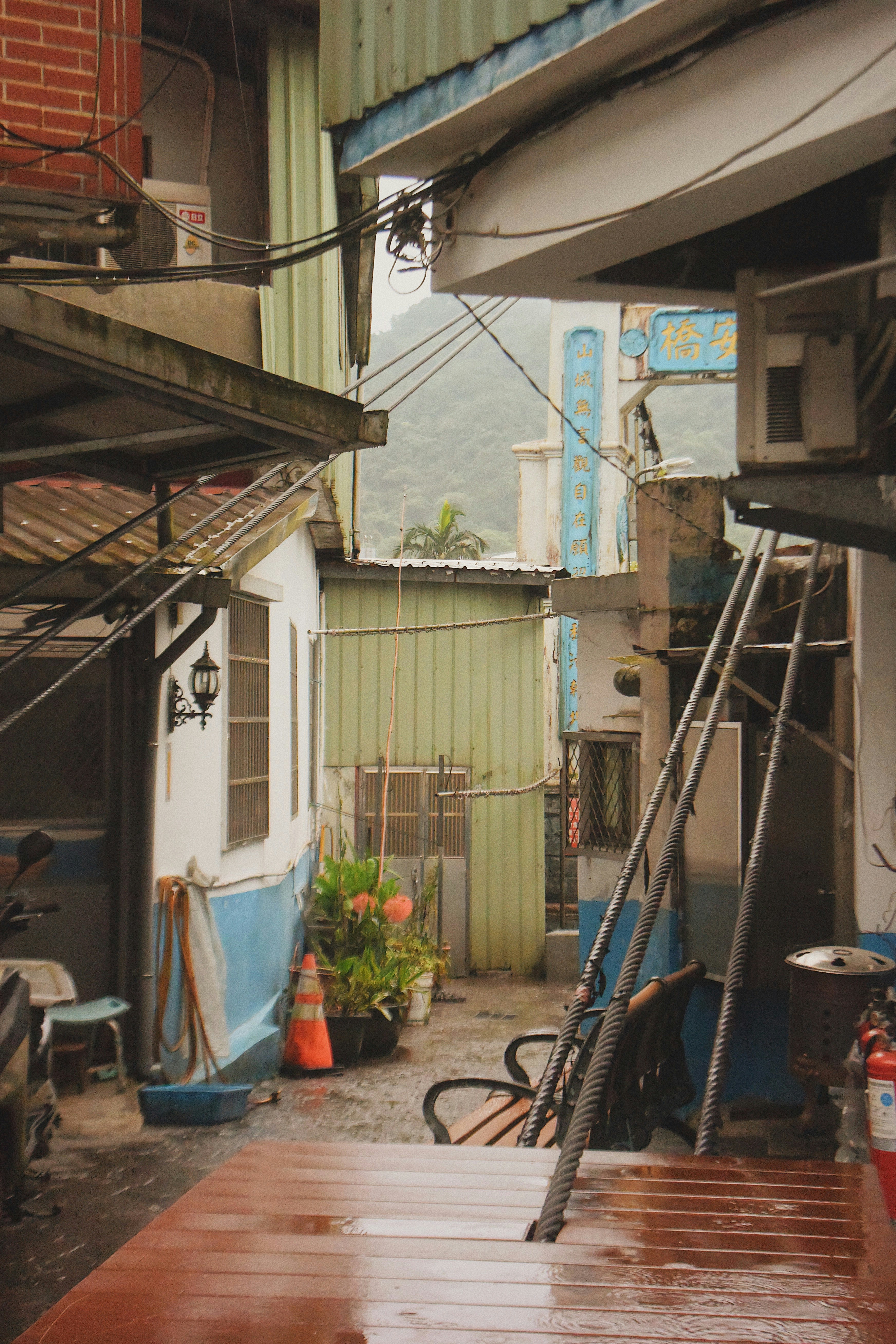 brown table near houses