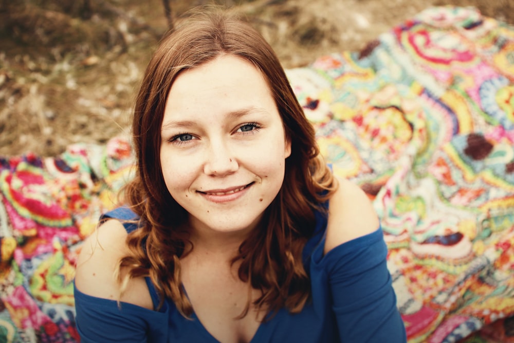 woman wearing blue shirt