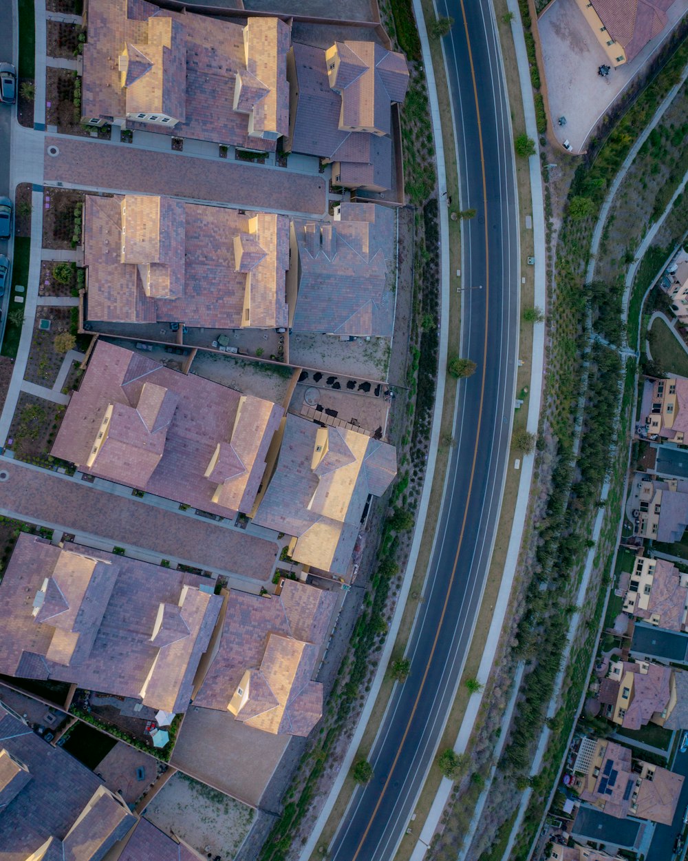 aerial view of highway between village