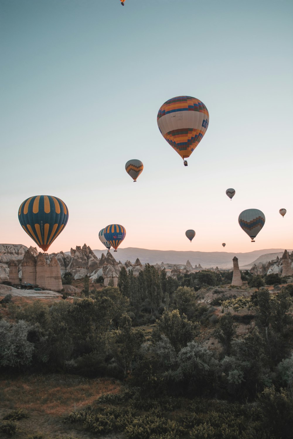 Un montón de globos aerostáticos volando en el cielo