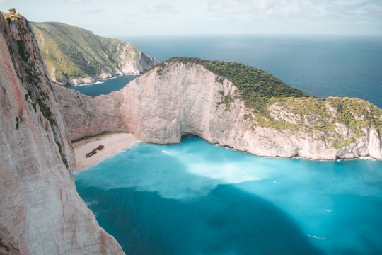 aerial-photography of rock formation in Zakynthos Greece