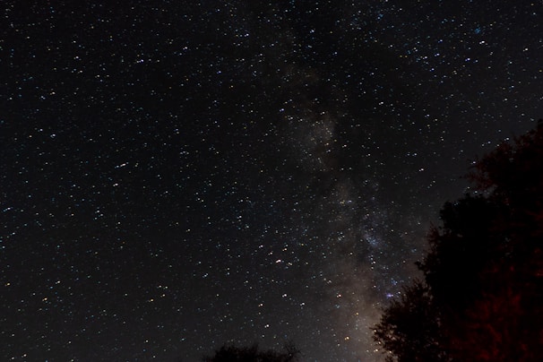 A stunning view of a starry night sky over a tranquil landscape.