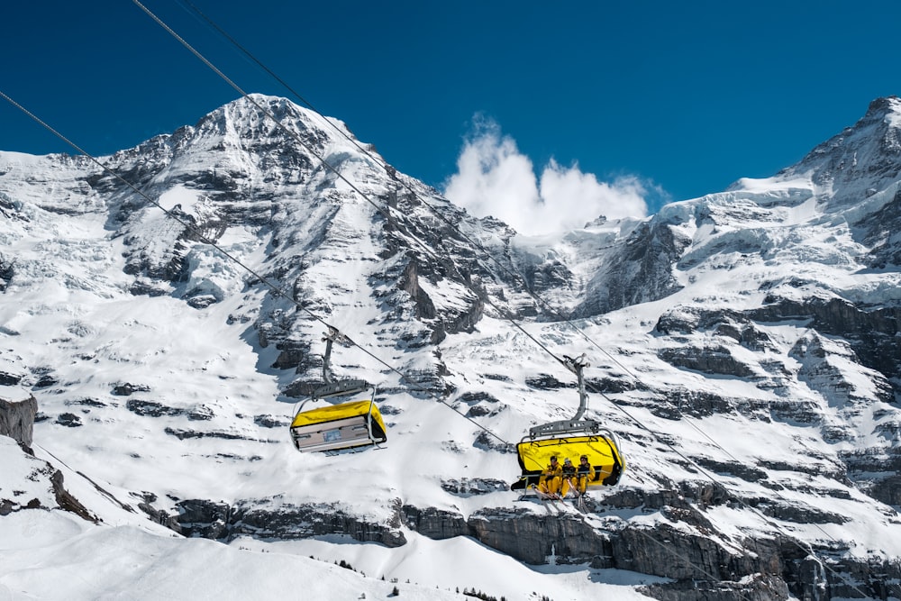 two yellow cable cars