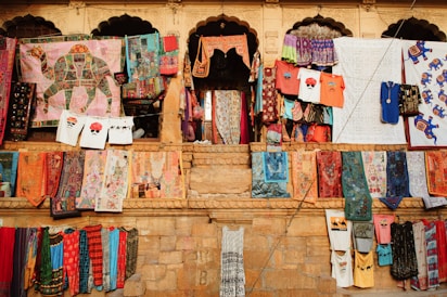 hanged assorted-color-and-print textiles