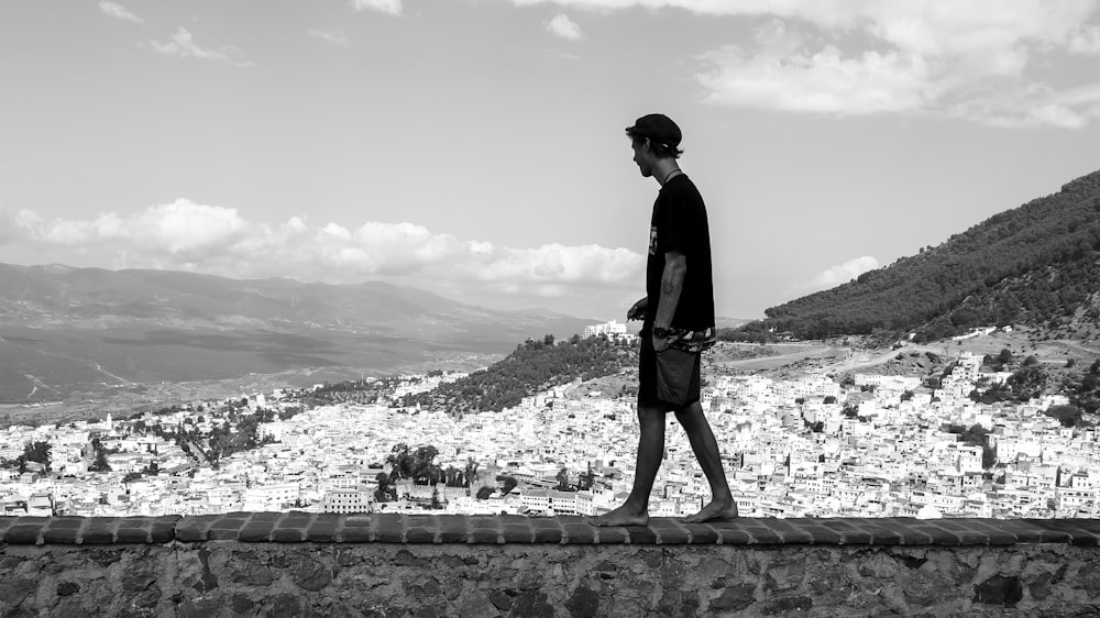 man near houses