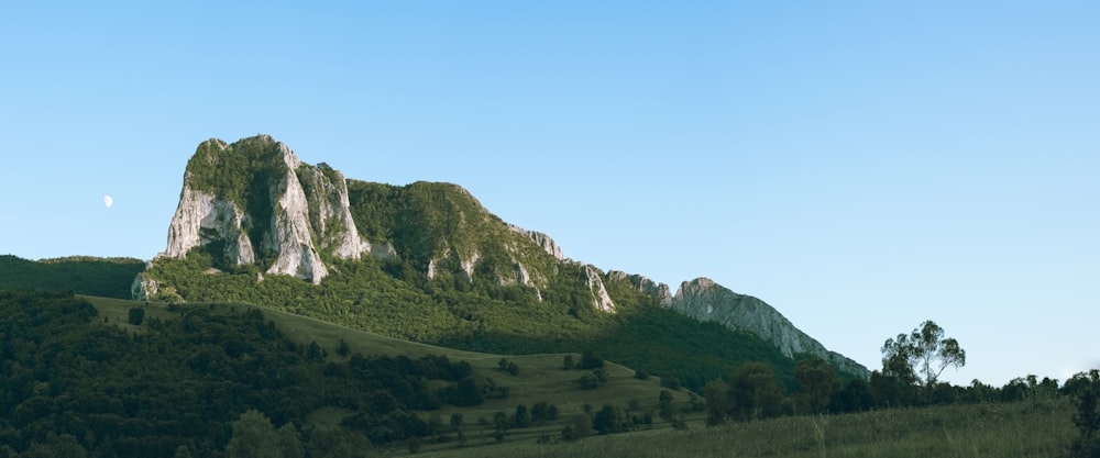 a large mountain with a few trees on top of it