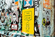 take sharing offline sticker on wall