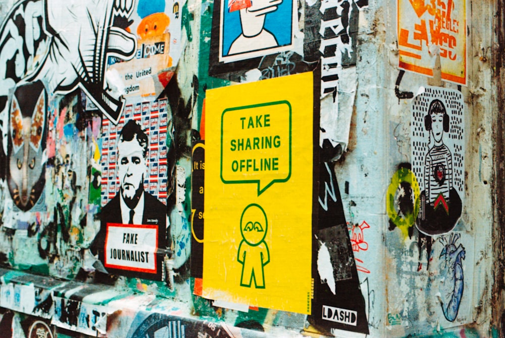 take sharing offline sticker on wall