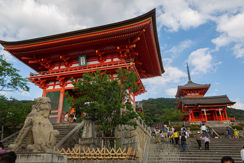 red and white pagoda temples