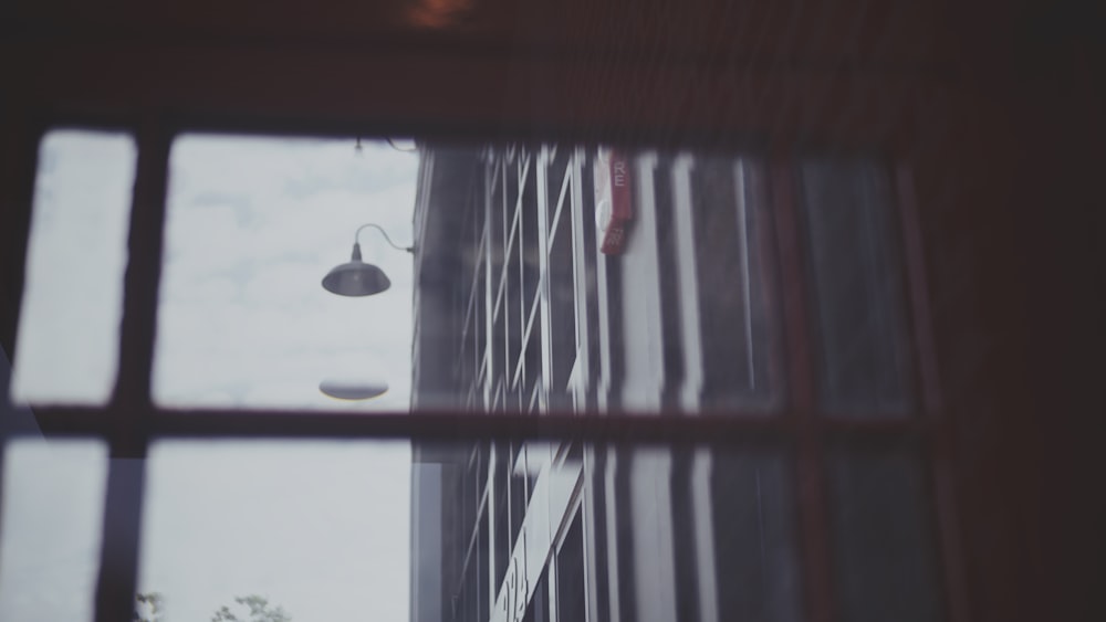 a view of a building through a window