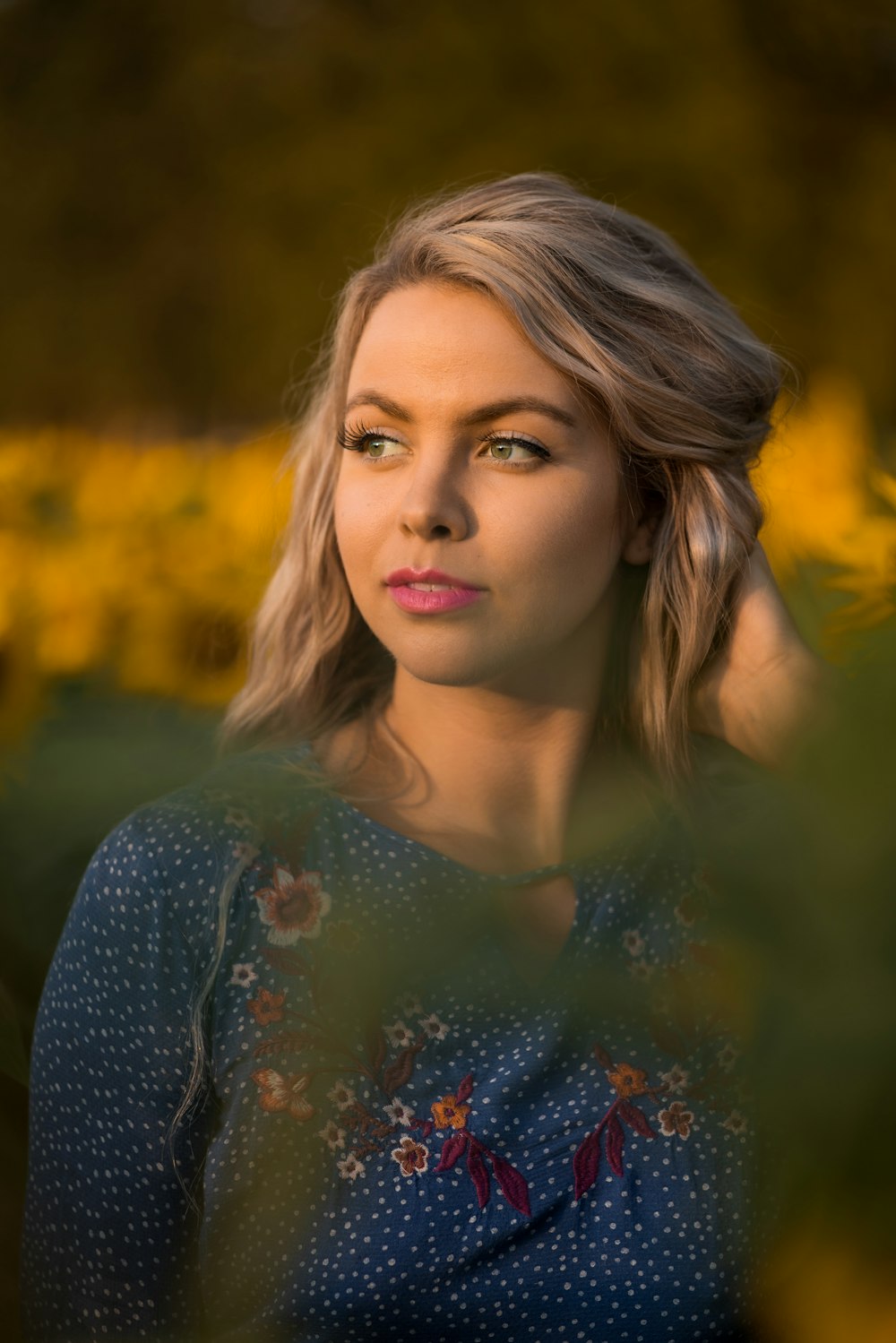 women's blue and red floral top