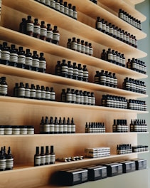 brown wooden shelf