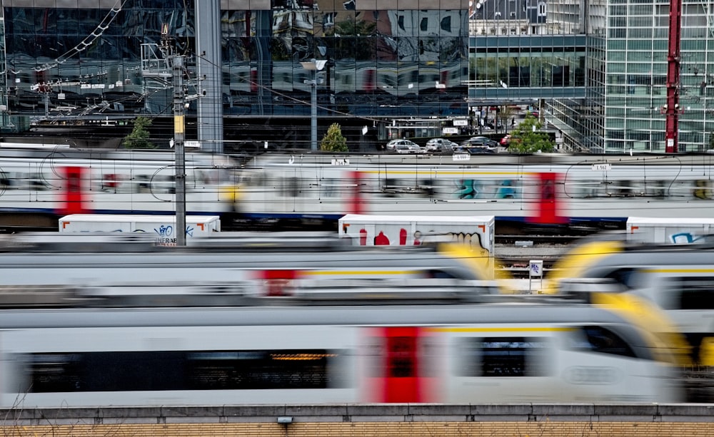 timelapse photo of gray trains