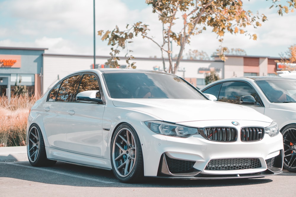 white BMW sedan