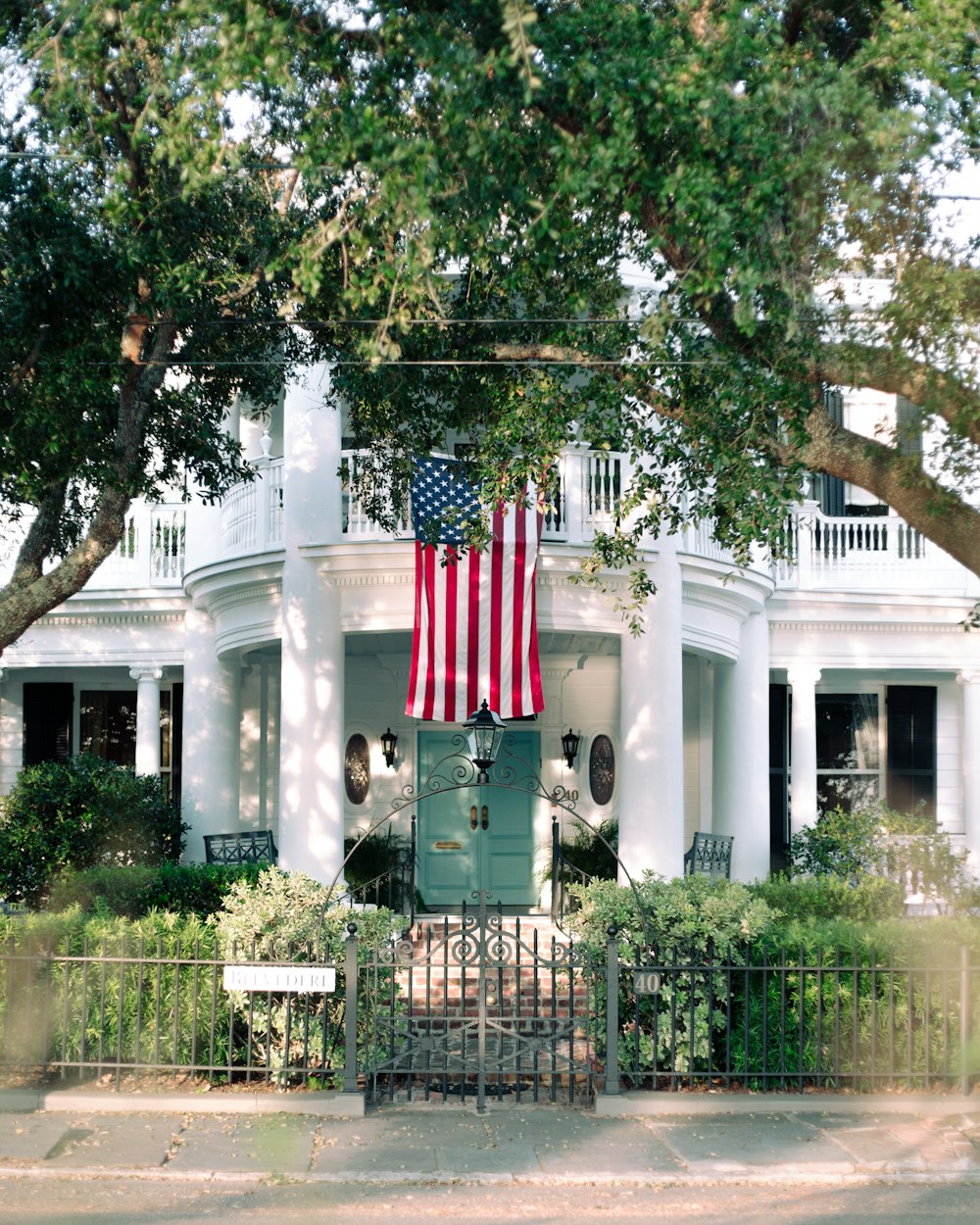 flag of America hanging on a terrace