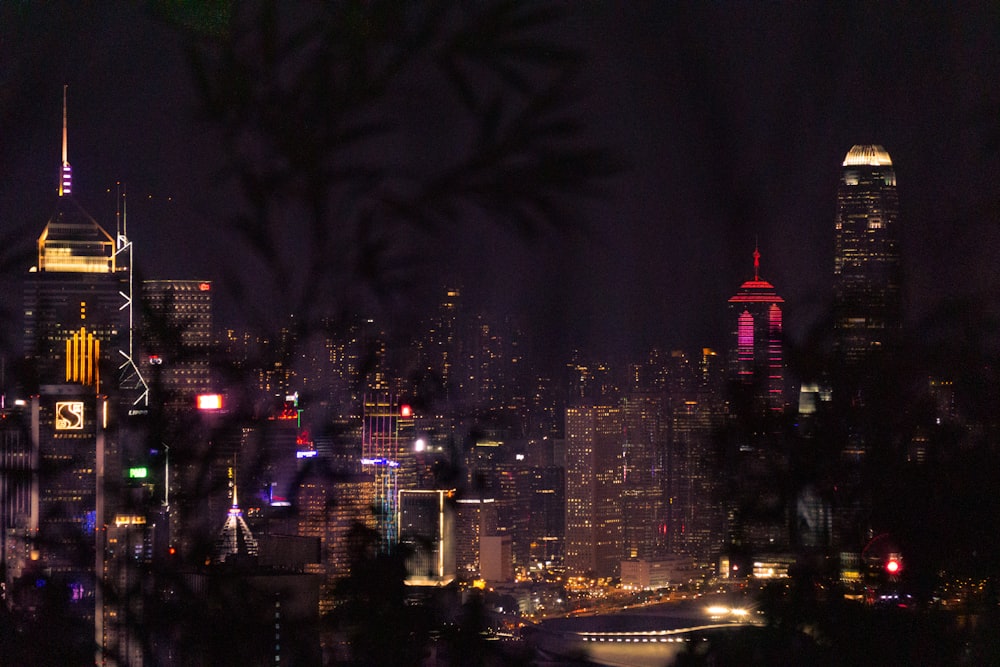 photo of high-rise buildings at night