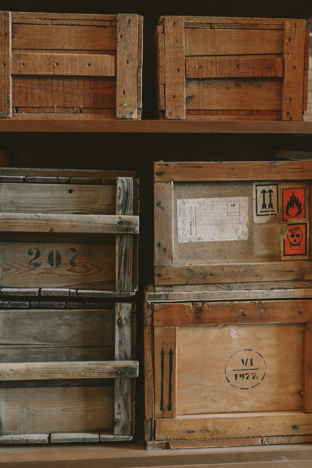 brown wooden crates