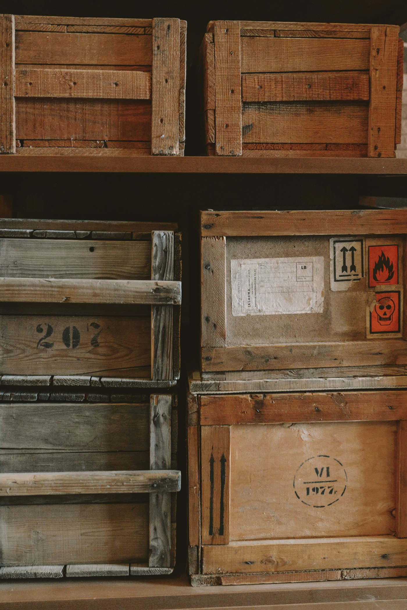 Stamped, port-ready export crates