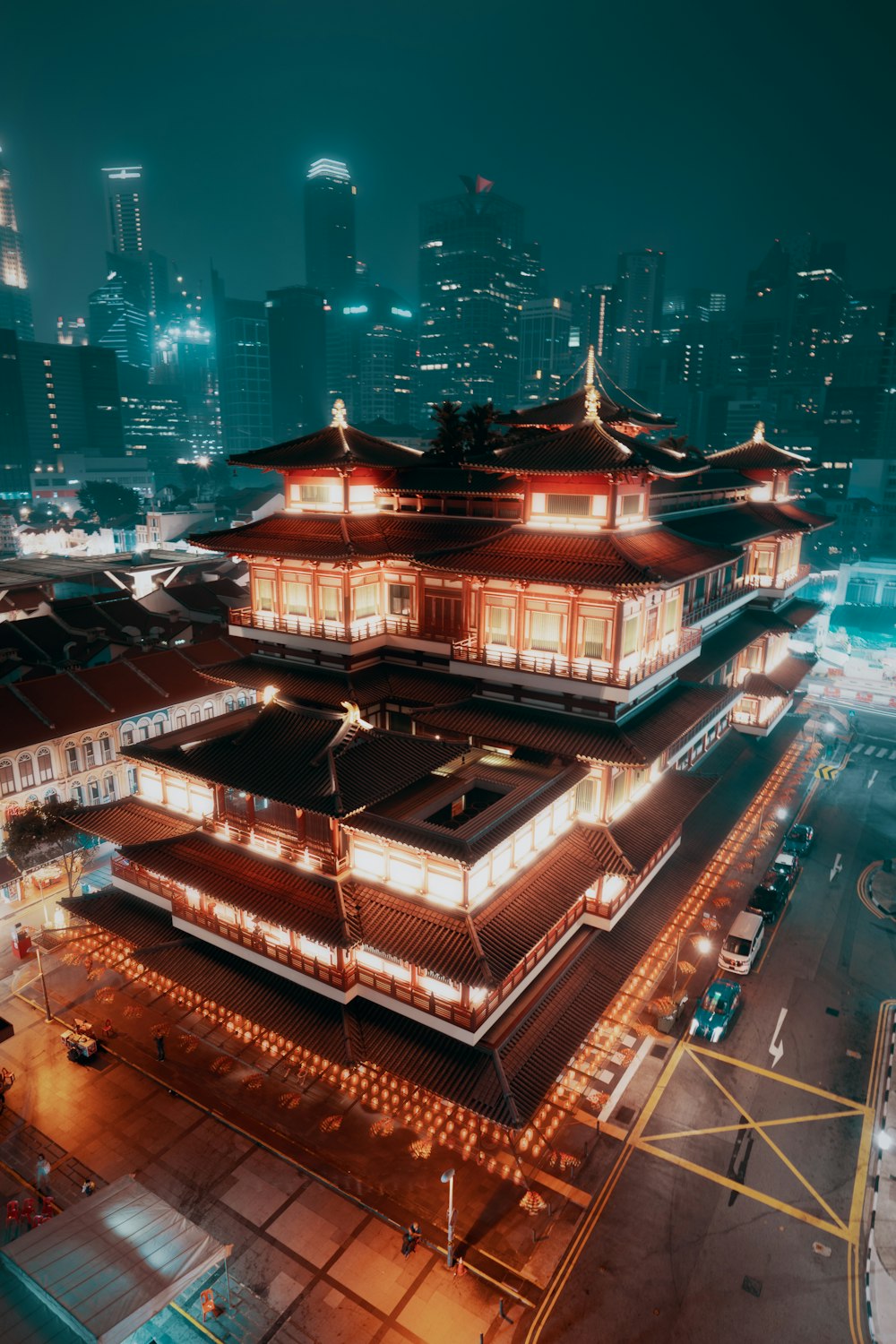 bird's eye view photography of lighted building