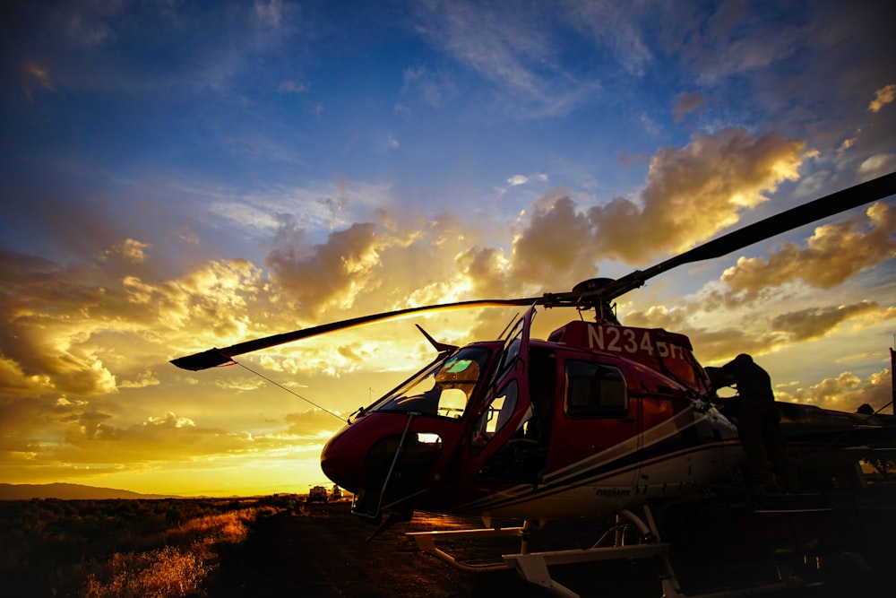 red and white helicopter