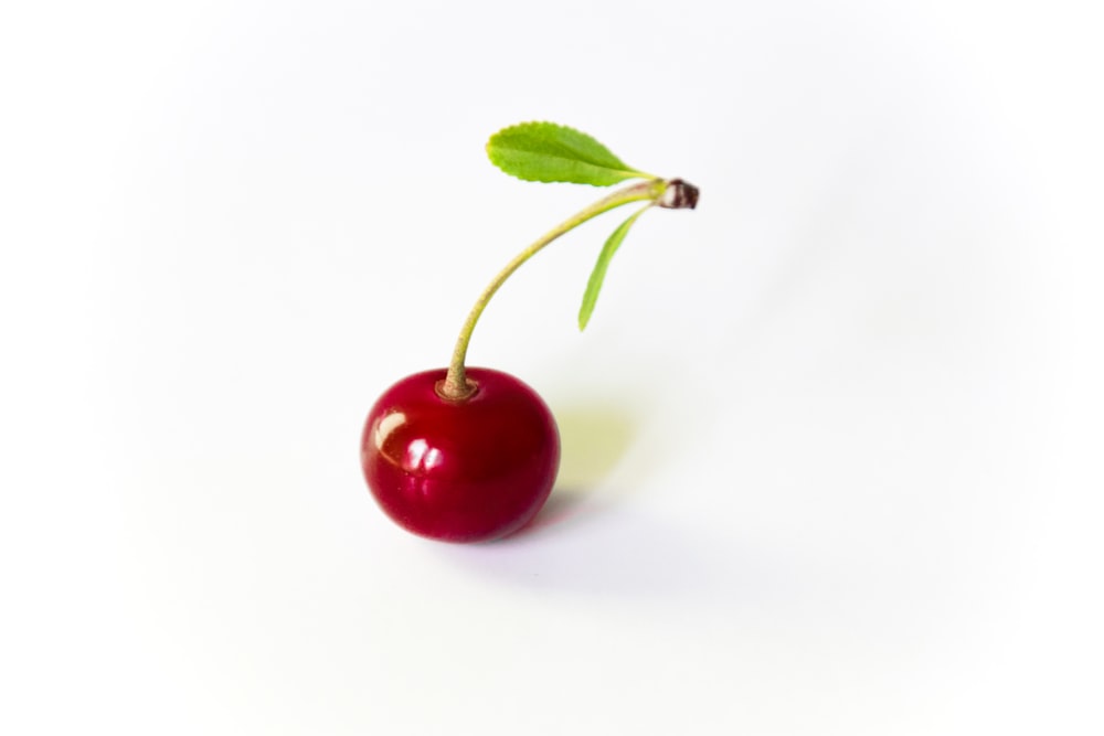 red cherry on white surface