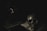 A dimly lit scene featuring a metallic skull resting on an open book. The setting is dark, with a single candle providing a faint glow, casting shadows over the objects nearby. The atmosphere is eerie and mysterious.
