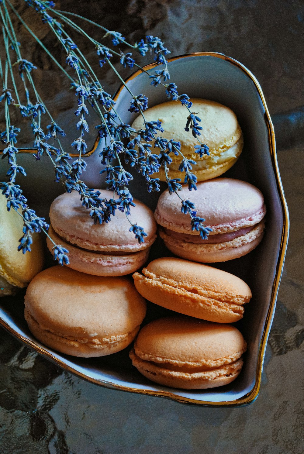 macaroons in heart-shaped box