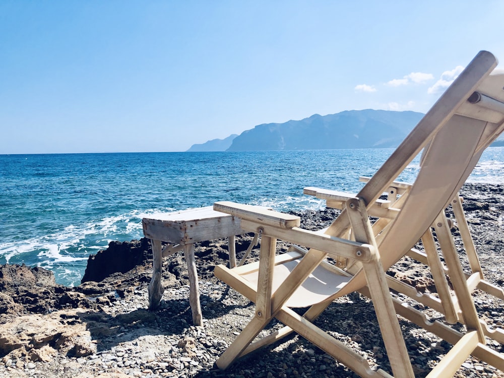 beige wooden adirondack chair