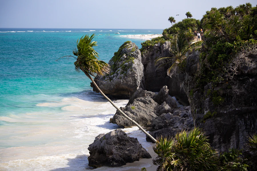 Caribbean sea beside Maya ruins in Tulum
