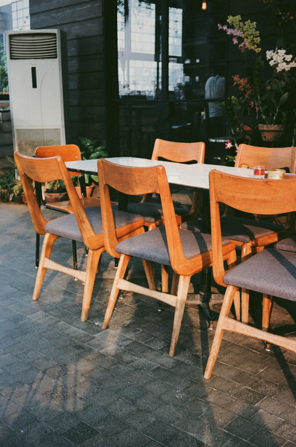 white wooden table with chair set