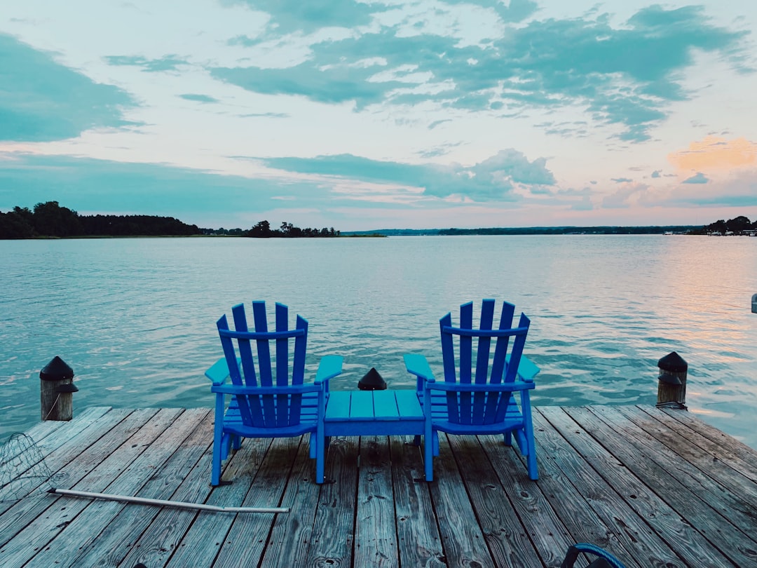 blue wooden adirondack chair,