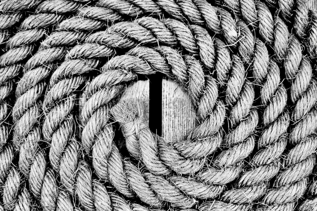 grayscale photography of braided rope