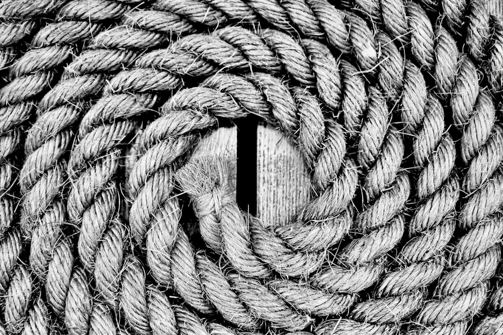 grayscale photography of braided rope