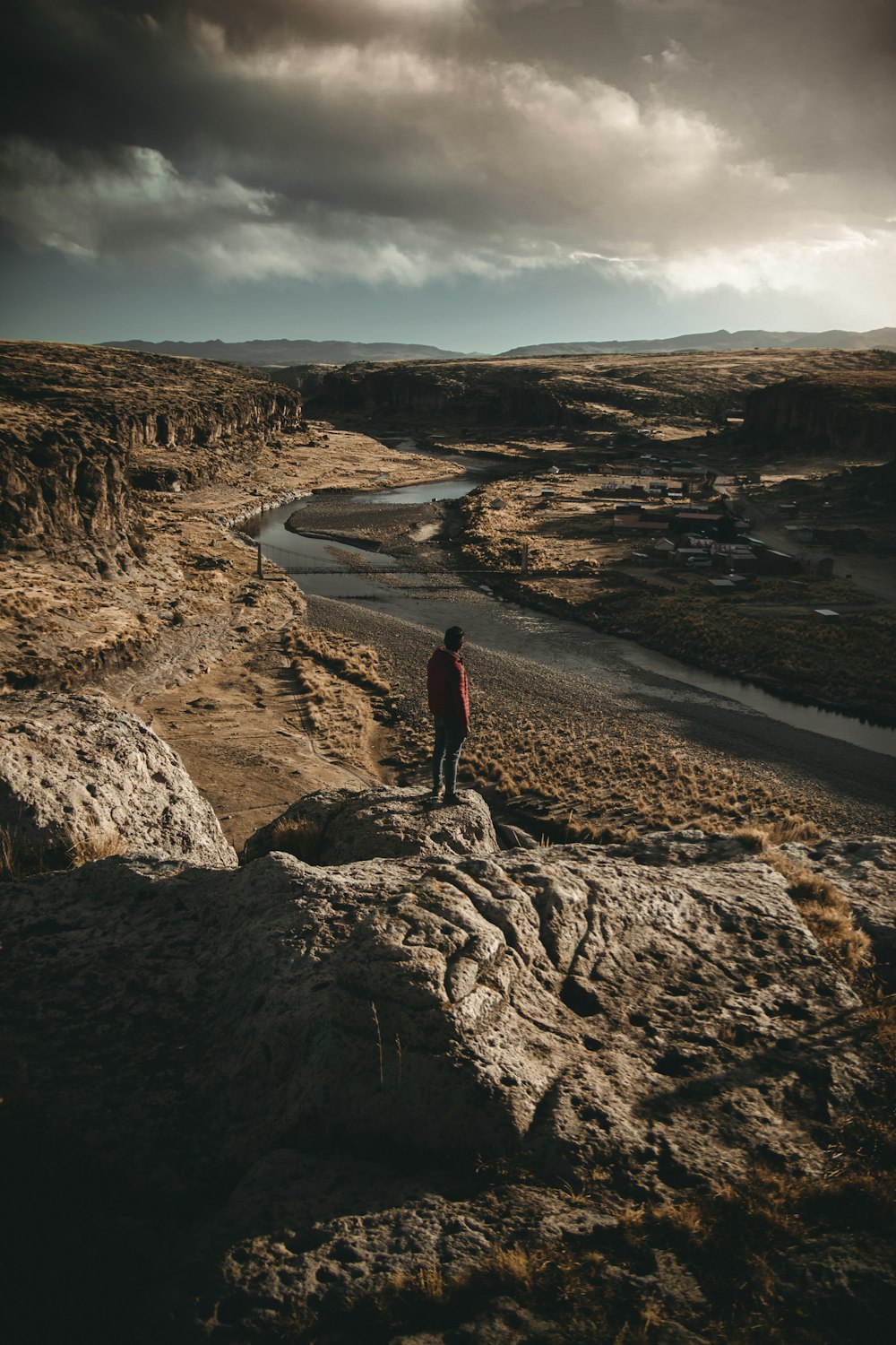 man standing on rock