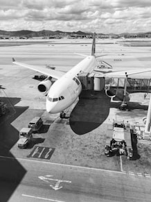 grayscale photo of plane