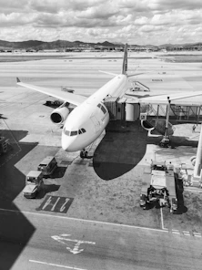 grayscale photo of plane