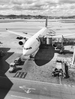 grayscale photo of plane